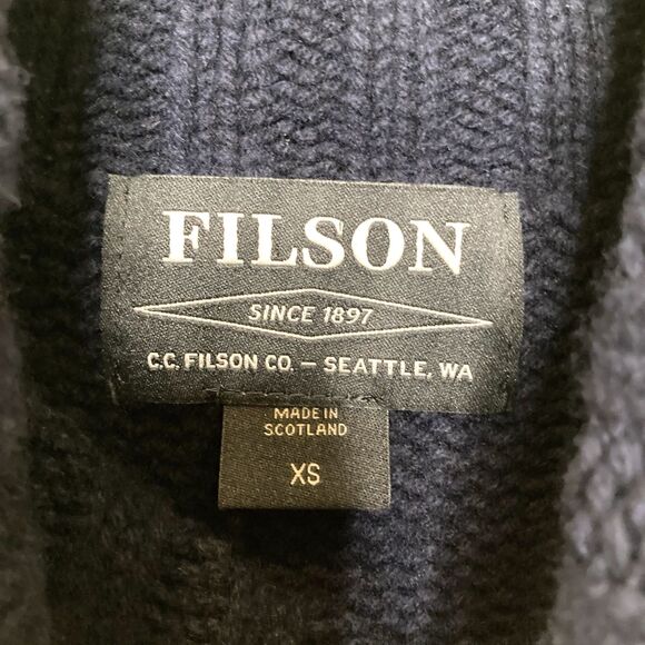 Filson XS Men’s Turtleneck Sweater Blue Geelong Lambswool Made In Scotland Thick - Picture 11 of 11